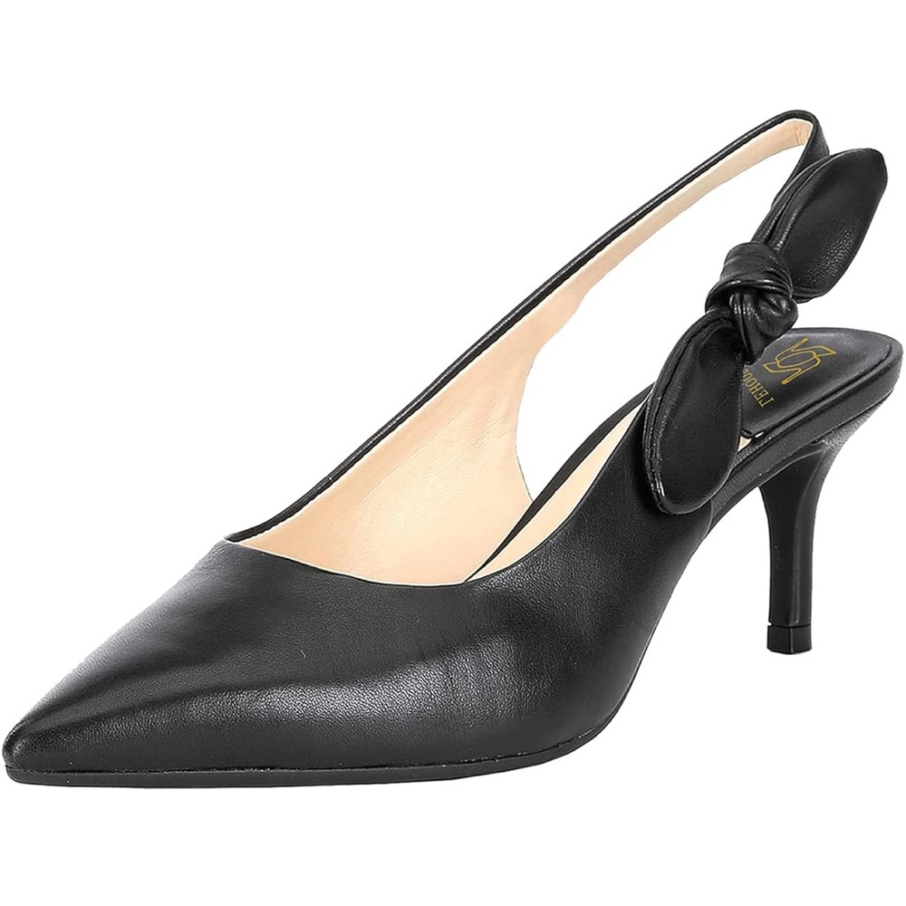 Kitten Heels Slingback Pumps Pointed Closed Toe Bow-Knot Dress Shoes Stiletto